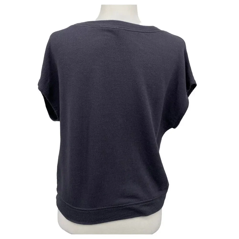 Double Zero Charcoal Cap Sleeve Knit Top Small Stretch Banded Hem - Picture 3 of 8